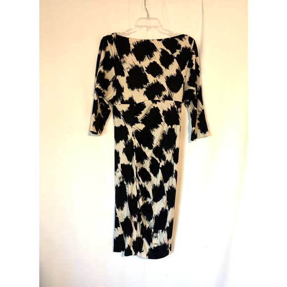 DVF Womens Dress 6 Bodycon Wool Knee Length Black White Vneck Cocktail - Picture 2 of 12